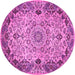 Round Machine Washable Medallion Pink Traditional Rug, wshtr530pnk