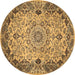 Round Machine Washable Medallion Brown Traditional Rug, wshtr530brn