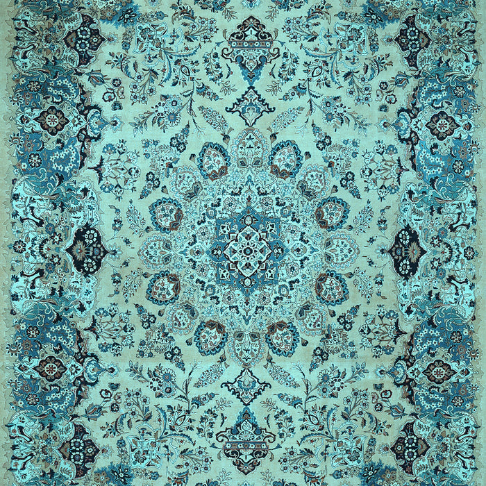 Machine Washable Medallion Light Blue Traditional Rug, wshtr530lblu