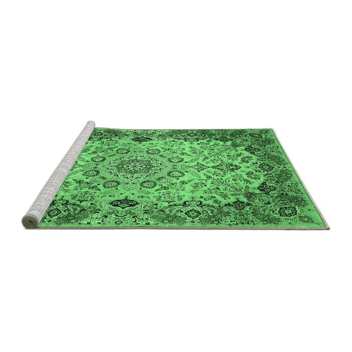 Sideview of Machine Washable Medallion Emerald Green Traditional Area Rugs, wshtr530emgrn