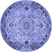 Round Machine Washable Medallion Blue Traditional Rug, wshtr530blu