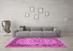 Machine Washable Medallion Pink Traditional Rug in a Living Room, wshtr530pnk