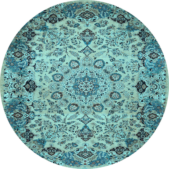 Round Medallion Light Blue Traditional Rug, tr530lblu