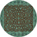 Round Machine Washable Persian Turquoise Traditional Area Rugs, wshtr531turq