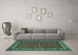 Machine Washable Persian Turquoise Traditional Area Rugs in a Living Room,, wshtr531turq