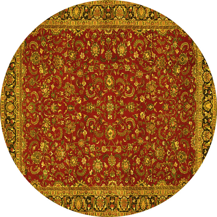 Round Persian Yellow Traditional Rug, tr531yw