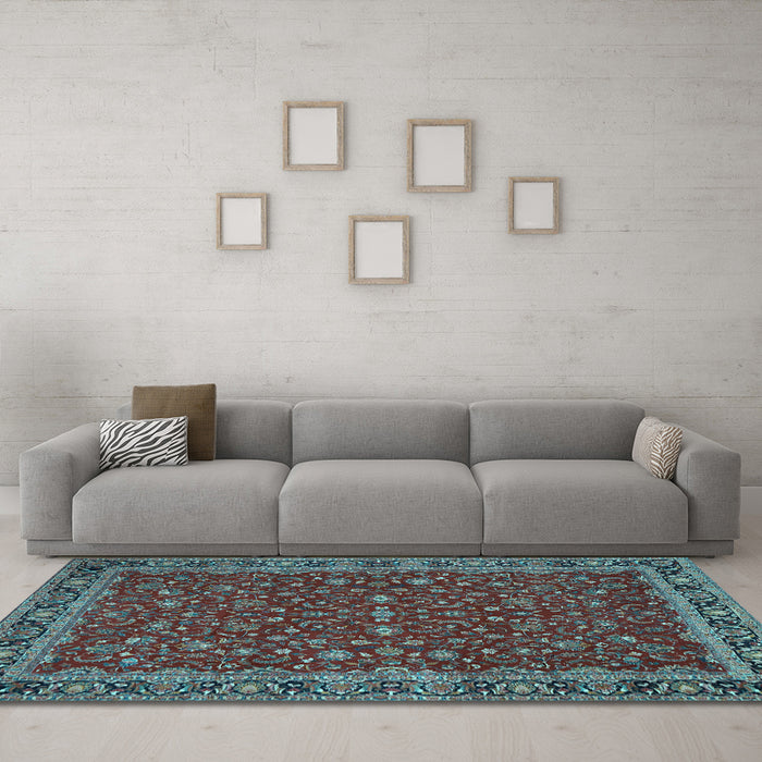 Machine Washable Persian Light Blue Traditional Rug in a Living Room, wshtr531lblu