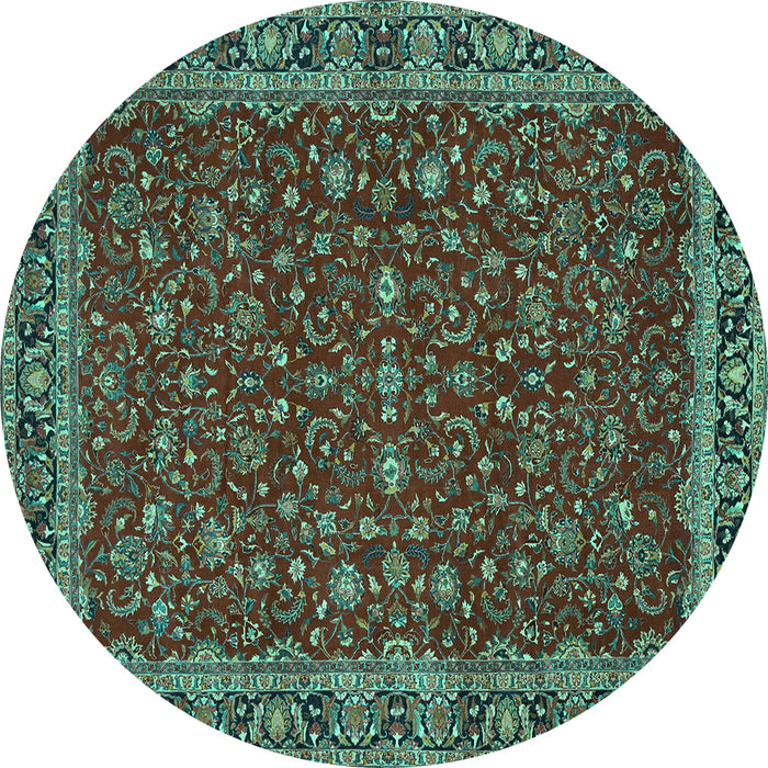 Round Persian Turquoise Traditional Rug, tr531turq