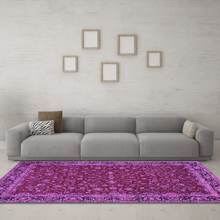 Machine Washable Persian Purple Traditional Area Rugs in a Living Room, wshtr531pur