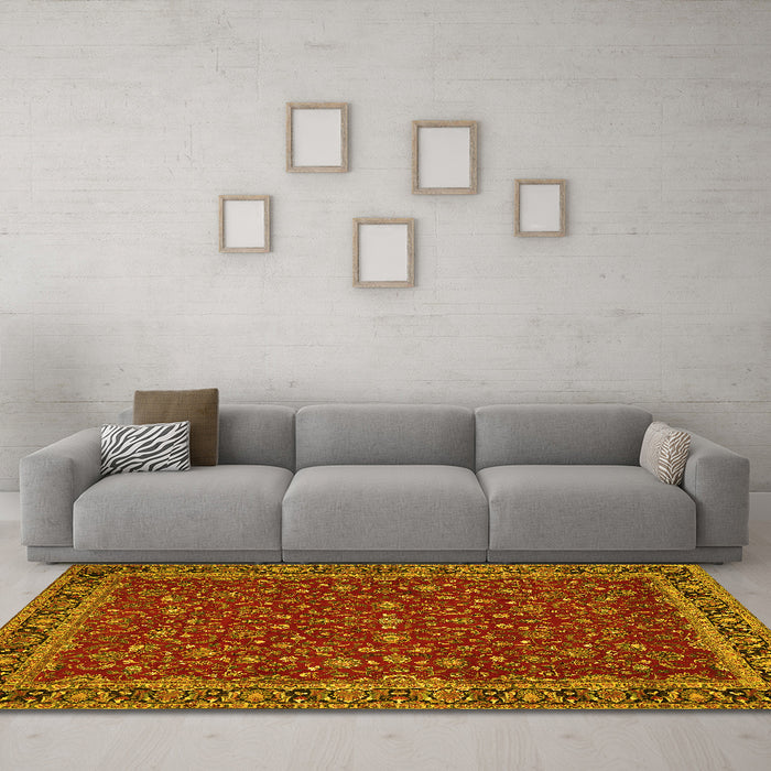 Machine Washable Persian Yellow Traditional Rug in a Living Room, wshtr531yw