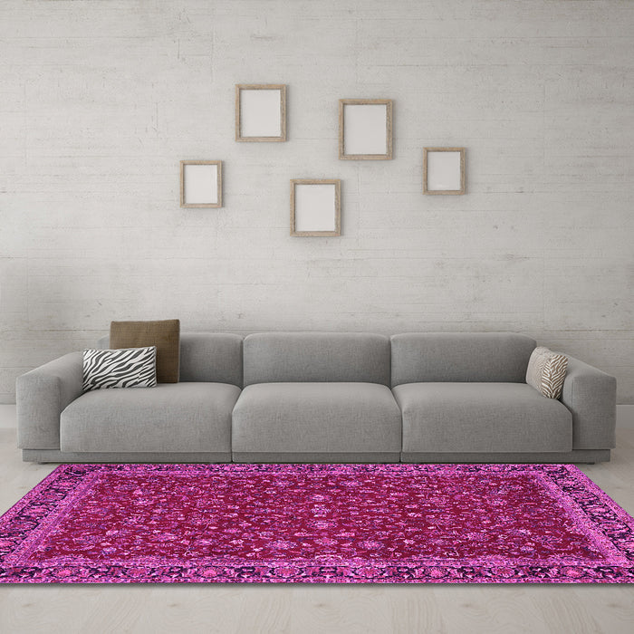 Machine Washable Persian Pink Traditional Rug in a Living Room, wshtr531pnk