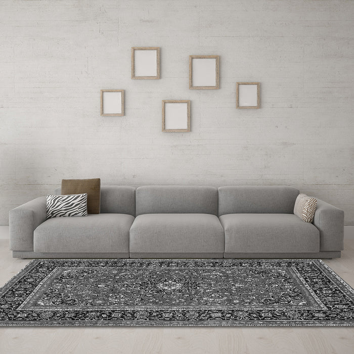 Machine Washable Persian Gray Traditional Rug in a Living Room,, wshtr532gry