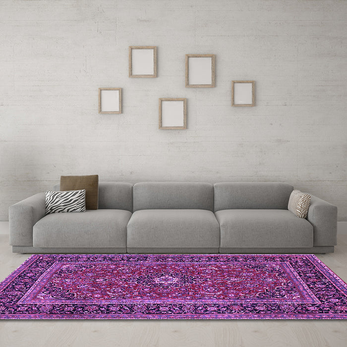 Machine Washable Persian Purple Traditional Area Rugs in a Living Room, wshtr532pur