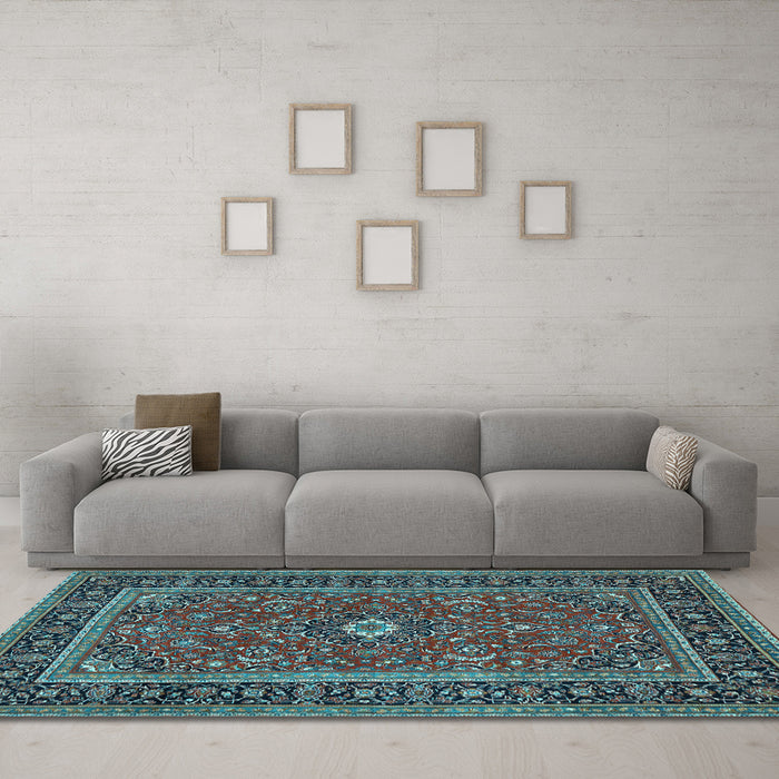 Machine Washable Persian Light Blue Traditional Rug in a Living Room, wshtr532lblu