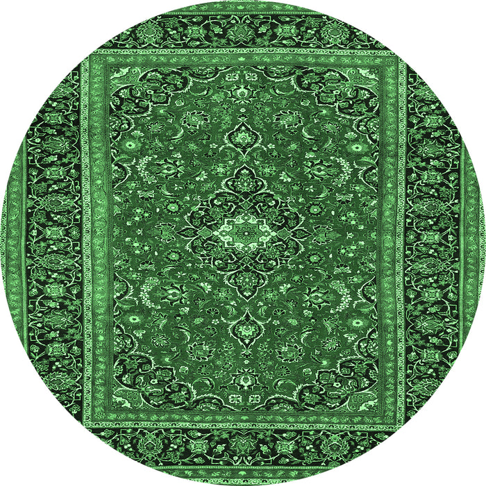 Round Machine Washable Persian Emerald Green Traditional Area Rugs, wshtr532emgrn