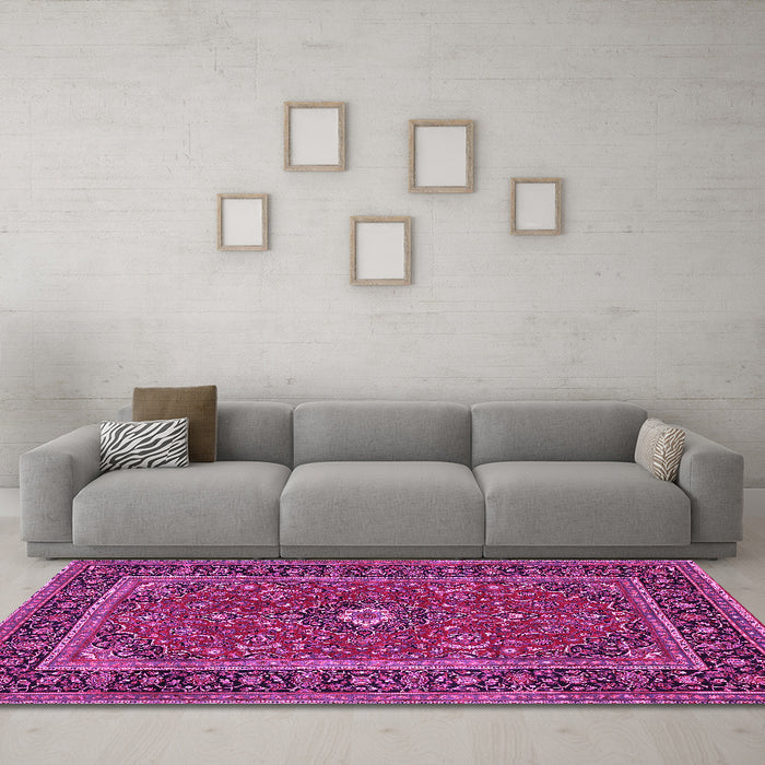 Machine Washable Persian Pink Traditional Rug in a Living Room, wshtr532pnk