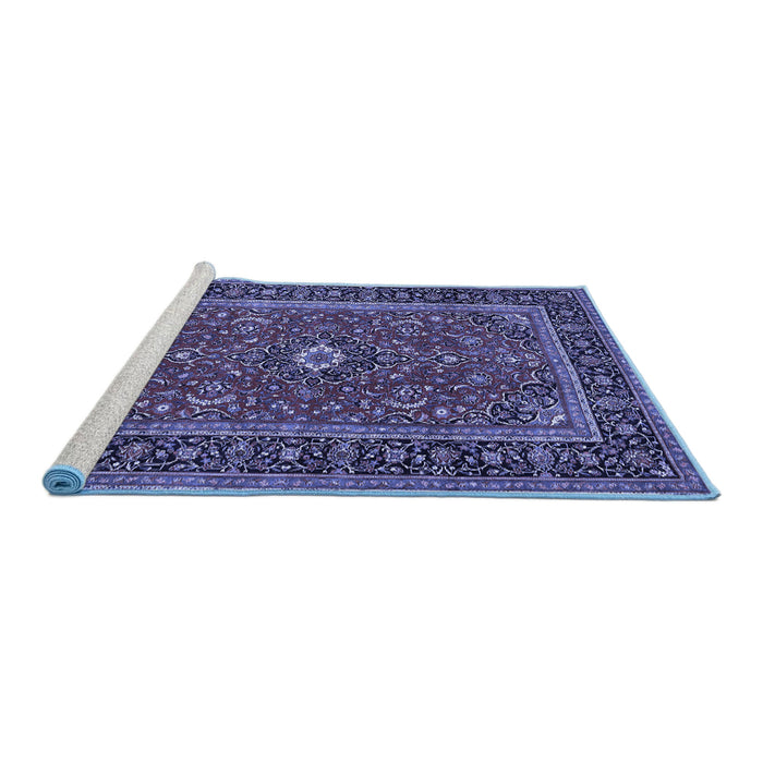 Sideview of Machine Washable Persian Blue Traditional Rug, wshtr532blu