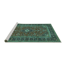 Sideview of Machine Washable Persian Turquoise Traditional Area Rugs, wshtr532turq