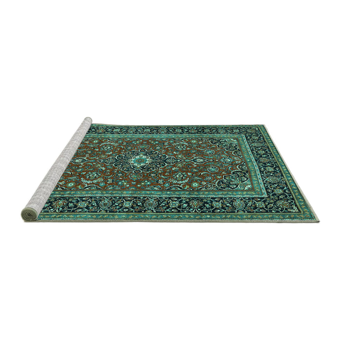 Sideview of Machine Washable Persian Turquoise Traditional Area Rugs, wshtr532turq