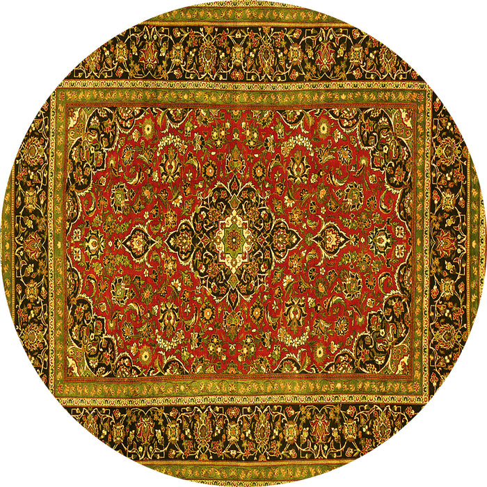 Round Machine Washable Persian Yellow Traditional Rug, wshtr532yw