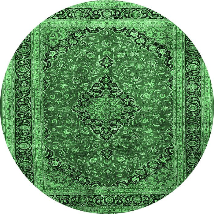 Round Machine Washable Persian Emerald Green Traditional Area Rugs, wshtr533emgrn