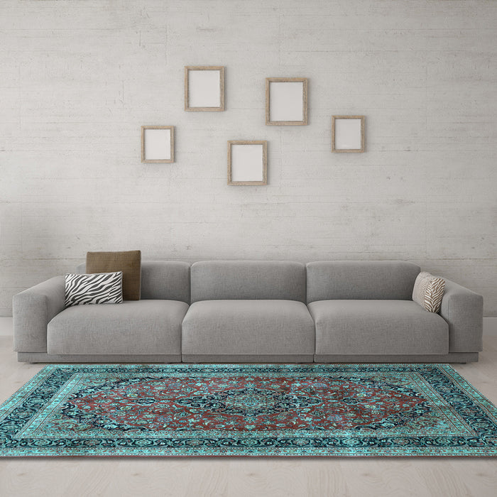 Machine Washable Persian Light Blue Traditional Rug in a Living Room, wshtr533lblu