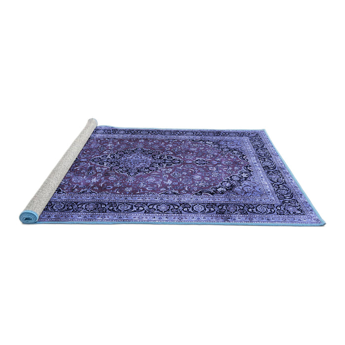 Sideview of Machine Washable Persian Blue Traditional Rug, wshtr533blu