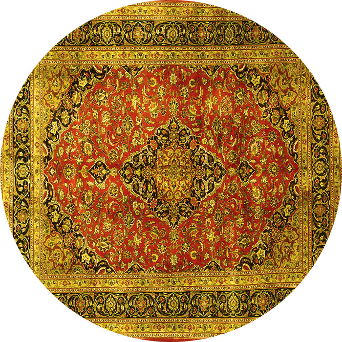 Round Machine Washable Persian Yellow Traditional Rug, wshtr533yw