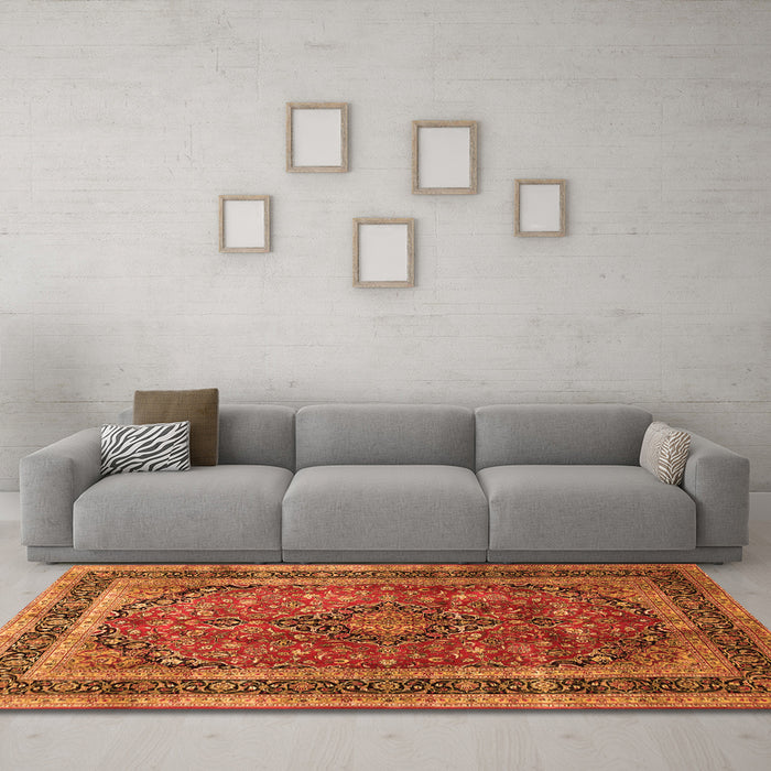 Machine Washable Persian Orange Traditional Area Rugs in a Living Room, wshtr533org