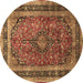 Round Machine Washable Persian Brown Traditional Rug, wshtr533brn