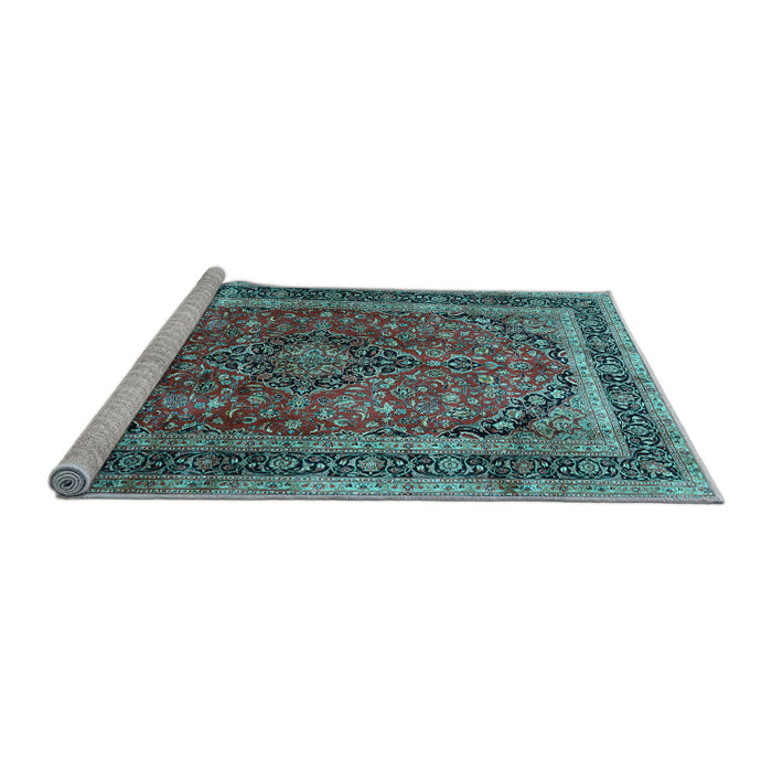 Sideview of Machine Washable Persian Light Blue Traditional Rug, wshtr533lblu