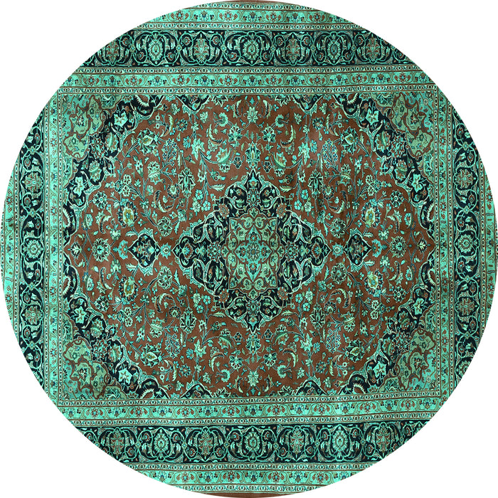 Round Machine Washable Persian Turquoise Traditional Area Rugs, wshtr533turq