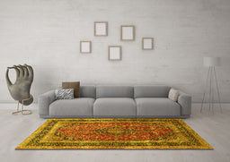 Machine Washable Persian Yellow Traditional Rug in a Living Room, wshtr533yw