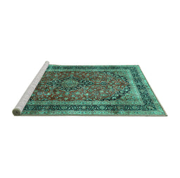 Sideview of Machine Washable Persian Turquoise Traditional Area Rugs, wshtr533turq