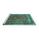 Sideview of Machine Washable Persian Turquoise Traditional Area Rugs, wshtr533turq