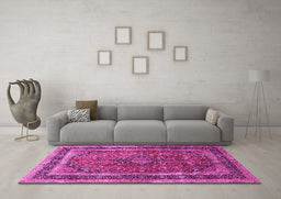 Machine Washable Persian Pink Traditional Rug in a Living Room, wshtr533pnk