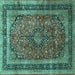 Square Machine Washable Persian Turquoise Traditional Area Rugs, wshtr533turq