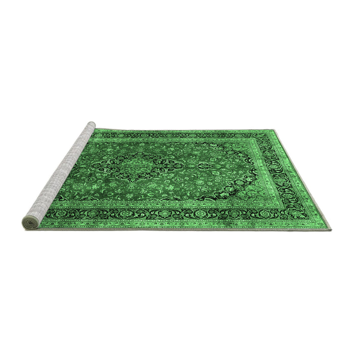 Sideview of Machine Washable Persian Emerald Green Traditional Area Rugs, wshtr533emgrn