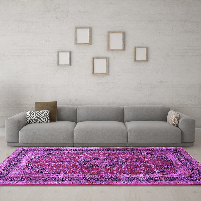Machine Washable Persian Purple Traditional Area Rugs in a Living Room, wshtr533pur