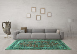 Machine Washable Persian Turquoise Traditional Area Rugs in a Living Room,, wshtr533turq