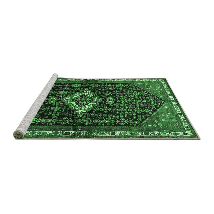 Sideview of Machine Washable Persian Emerald Green Traditional Area Rugs, wshtr534emgrn