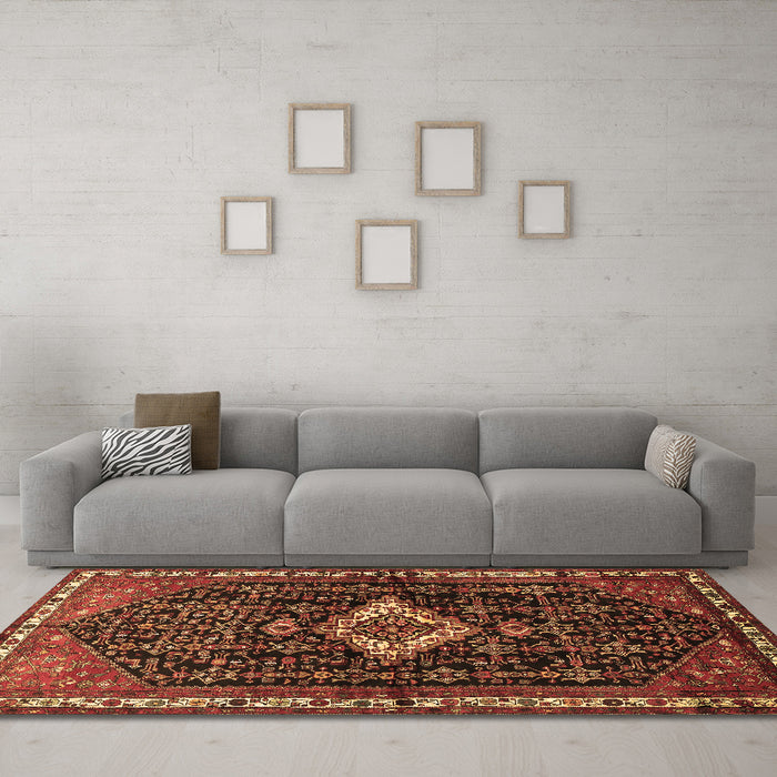 Machine Washable Persian Brown Traditional Rug in a Living Room,, wshtr534brn
