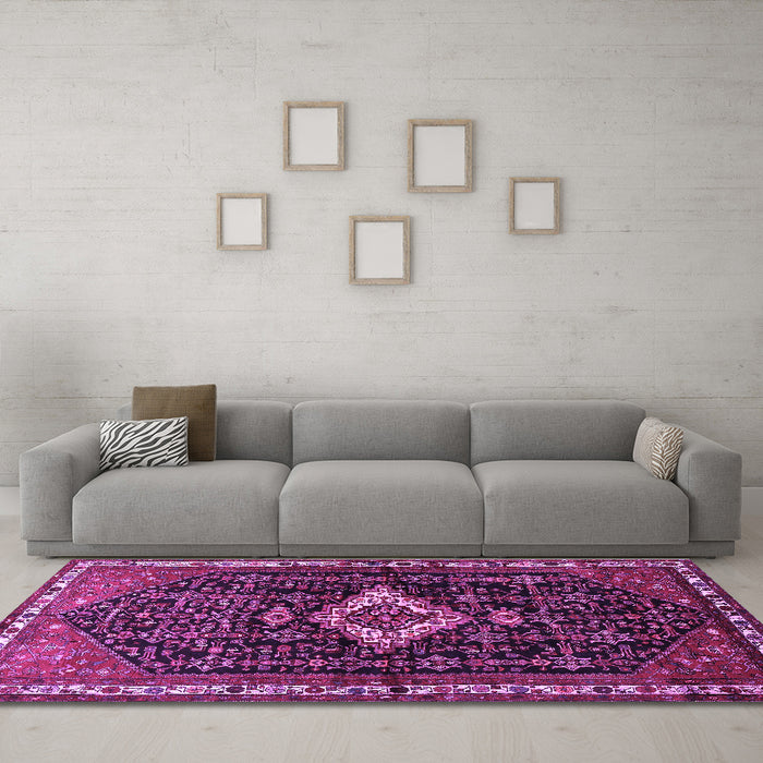 Machine Washable Persian Purple Traditional Area Rugs in a Living Room, wshtr534pur