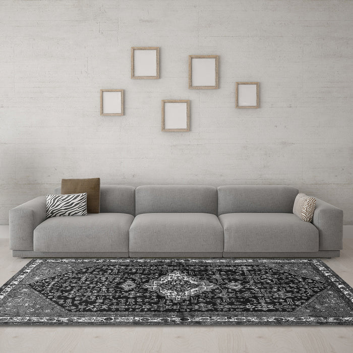 Machine Washable Persian Gray Traditional Rug in a Living Room,, wshtr534gry