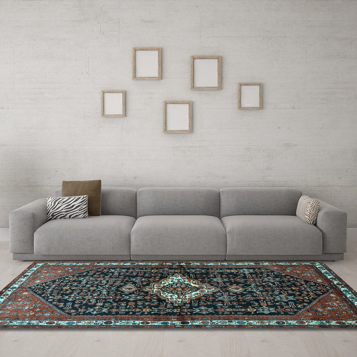 Machine Washable Persian Light Blue Traditional Rug in a Living Room, wshtr534lblu