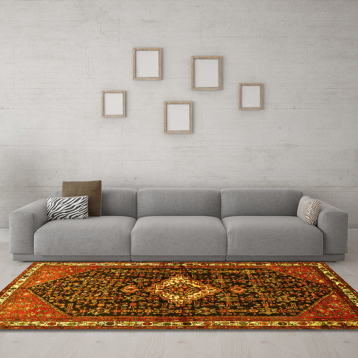 Machine Washable Persian Yellow Traditional Rug in a Living Room, wshtr534yw