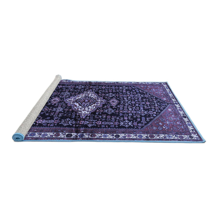 Sideview of Machine Washable Persian Blue Traditional Rug, wshtr534blu