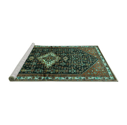 Sideview of Machine Washable Persian Turquoise Traditional Area Rugs, wshtr534turq