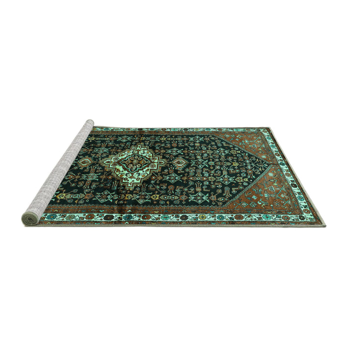 Sideview of Machine Washable Persian Turquoise Traditional Area Rugs, wshtr534turq