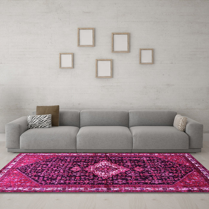 Machine Washable Persian Pink Traditional Rug in a Living Room, wshtr534pnk